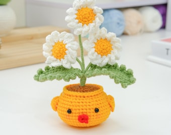 Mini Daisy Flower Pot Crochet PDF Pattern, Cute Flower Animal Potted Home Decoration - Easy Crochet Mothers Day Gift