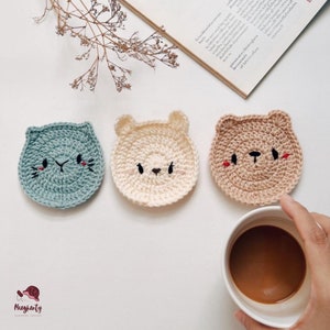 Cute Bear Coaster Crochet Pattern, Cute Bear Design, Home Decor and Gift Ideas, Teddy Bear Amigurumi Coaster, Digital PDF Instance Download