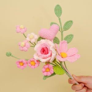 Crochet Rose Flower Bouquet PDF Pattern, 5in1 Amigurumi Pink Rose Flowers DIY, Handmade Wedding Bouquet Gift, Decorative Flower Vase Pattern