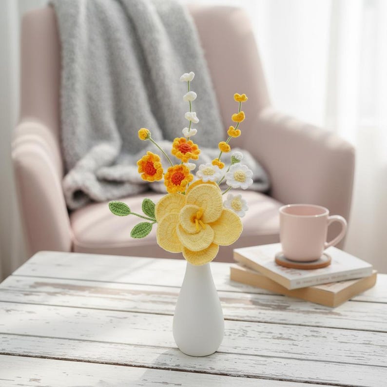 Crochet Lily Flower Bouquet PDF Pattern, Bundle 5in1 Flowers Decorative Vase Pattern, Handmade Bouquet Gift, DIY Amigurumi Daisy Flower image 13