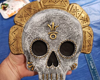 Mayan Style Ceramic Sugar Skull Plaque  #2