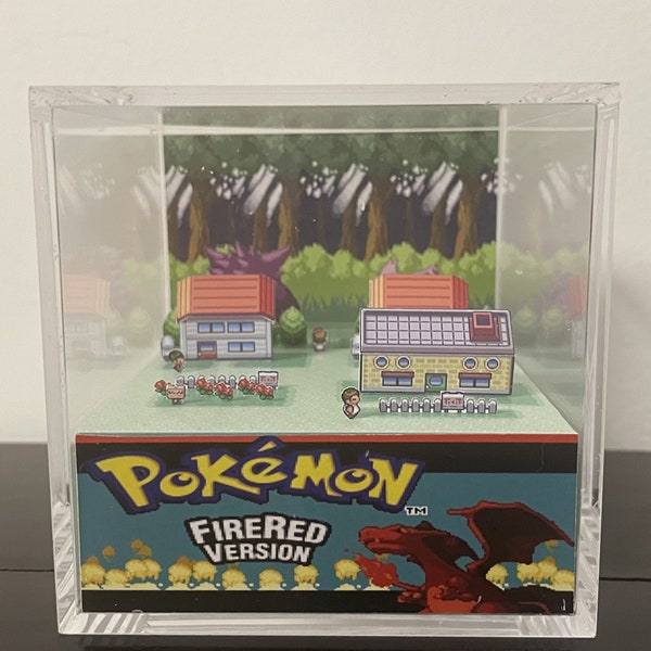 Pokemon Pallet Town Firered / Leafgreen 3D-Diorama-Würfel [vollständig fertiggestellt] (Limitiert) Pokemon-Geschenkkunstgeschenke Fanart-Diorama-Kunstwerksanzeige