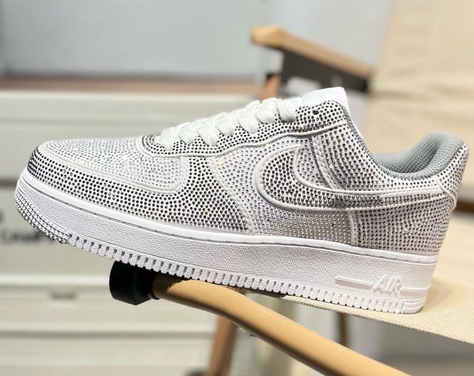 Custom AF1 sneakers, custom Air Force 1 shoes, handmade ,white glitter, shiny shoes, Custom Rhinestone Sneakers, Teen Gift, prom shoe