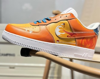 Custom Charmander Pokemon Air Force 1 Sneakers, Flame Graffiti Design