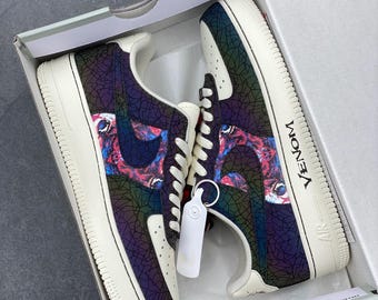 Custom AF1 sneakers, custom Air Force 1 shoes, handmade, happy skull, gothic style, 3M reflective