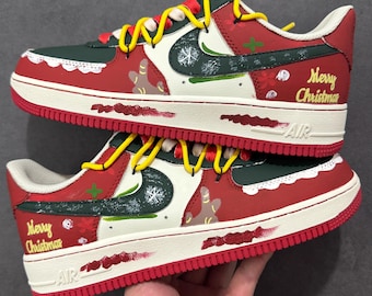 Christmas Custom AF1 | Hand-Painted Holiday Sneakers | Red Green Festive Shoes | Merry Christmas Gift