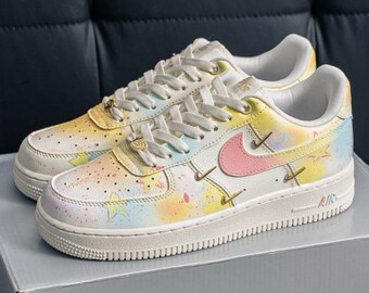 Custom AF1 Sneakers, Dreamy Candy Gradient, Star Graffiti