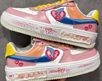 Custom AF1 sneakers, custom Air Force 1 shoes, Pixel Sweetheart, Handmade, graffiti art
