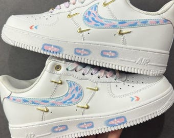 Custom AF1 sneakers, custom Air Force 1 shoes, handmade, cartoon, Monet's impressionistic oil painting style