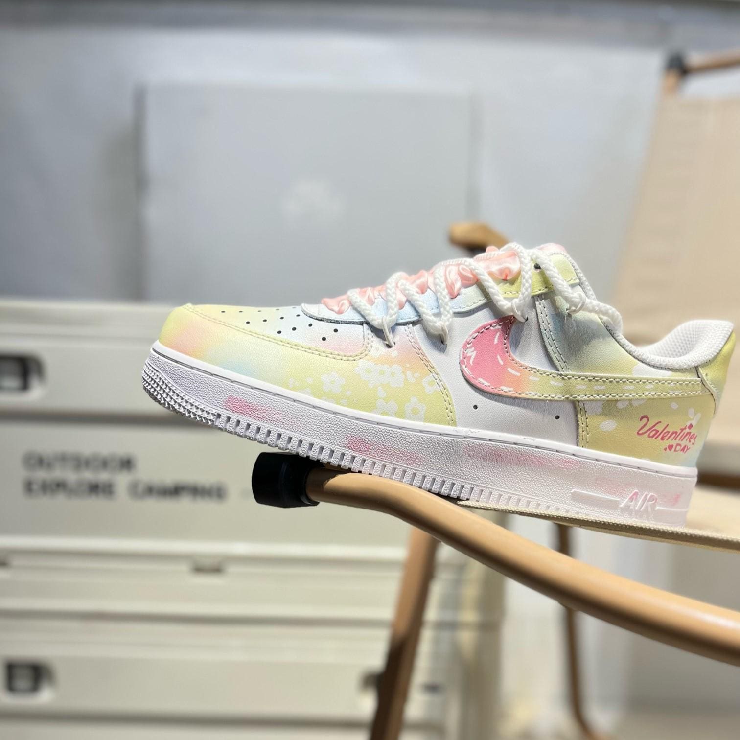 nike peach contrast swoosh air force 1 trainers