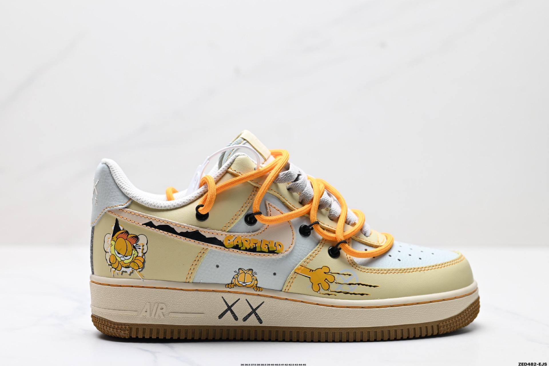 Custom AF1 sneakers, custom Air Force 1 shoes, handmade, cartoons, Garfield, cute cartoon shoes, cat scratches