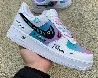Custom AF1 sneakers, custom Air Force 1 shoes,Handmade ,Cyberpunk, future games, video game pixels