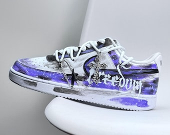 Custom sneakers, custom COURT VISION 1 LOW shoes, mechanical ghost, twilight phantom, distressed, graffiti, cross, gothic style