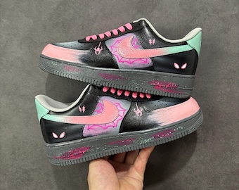 Custom AF1 sneakers, custom Air Force 1 shoes, handmade, cartoon, Hand-drawn graffiti,Pink Electric Spider Shadow