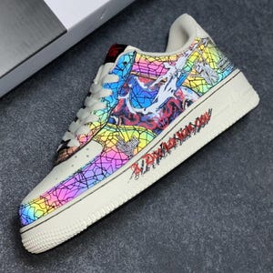 Custom AF1 sneakers, custom Air Force 1 shoes, handmade, happy skull, gothic style, 3M reflective