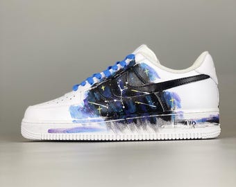 Custom AF1 sneakers, custom Air Force 1 shoes, handmade, cartoon, Hand drawn stars, constellations, doodles