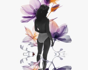 Pastel Translucent Surreal Flower Art Collage | Minimalist Purple Floral Art Print | Cool Girl Wall Art