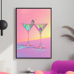Dirty martini | Sztuka Y2K | Vaporwave | Sztuka Martini | Sztuka koktajlowa | Dekoracja baru | Plakat Martini | Sztuka baru | Sztuka ścienna koktajlowa