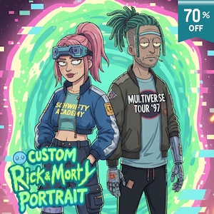 Custom Rick n Morty Portrait, Couple Portrait Gift, Rick n Morty Poster,Rick n Morty Custom Portrait,R and M Cartoon Portrait, Birthday Gift