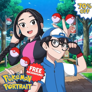 Custom Pokemon Portrait | Personalized Gift, Couple, Christmas, Halloween, Mothers day, Birthday gift, valentine's(Digital)