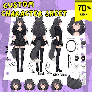 カスタムキャラクターリファレンスシート：アニメ、Vtuber、PNGアート