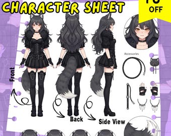 Custom Character Reference Sheet: Anime, Vtuber, PNG Art