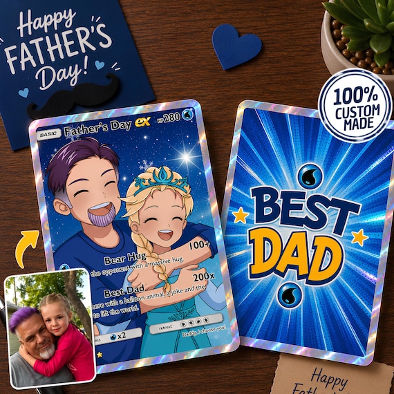personalized pokemon card fathers day Nestura Custom Funny from Kids | Happy Birthday Dad Gifts Cards | Father Birthday Cards Gift from Toddler Son Custom Father's Day Pokemon Card,