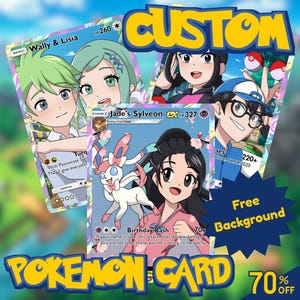 Carte Pokémon personnalisée | Commission Cartes Pokémon | Cadeau personnalisé | Portraits Pokémon Saint-Valentin | Couple | Portrait de famille | Portrait d'animal de compagnie
