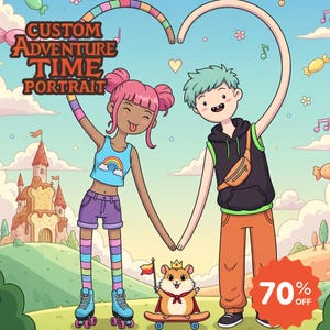 Adventure Time Portrait, Custom Couple Poster, Couple Portrait, Photo to cartoon, Couple Gifts, Anniversary, Birthday Gift, Caricature