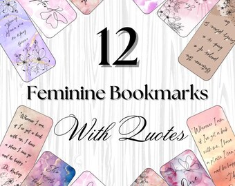 12 Feminine Bookmarks with Quotes | Bookmark Bundle | Instant Digital Download | Instant Prints |