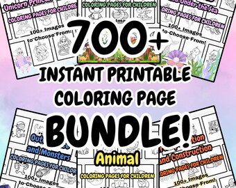 700+ Kids Coloring Pages Bundle: Unicorn, Dinosaur, Mermaid (Digital Download)