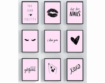 Pink & Black Girl Boss Wall Art | Set of 9 (Digital Prints)