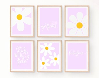 White Flower Prints: Purple Wall Art Set (Digital Download)