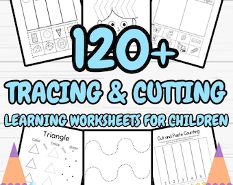 120+ Cutting and Tracing Activity Worksheets | Learning Worksheets for Children | Instant Printable Digital Download |