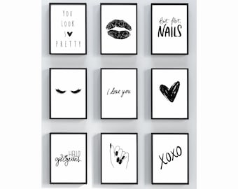Feminine Wall Art Prints: Black and White Decor Set (Digital Download)