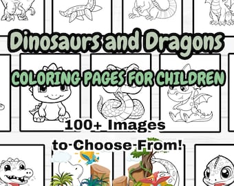 Dinosaur & Dragon Coloring Pages: 120+ Easy Activities (Digital Download)
