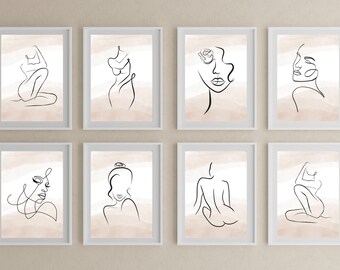 Nude Woman Silhouette Prints, Minimalist Line Art (Digital Download)