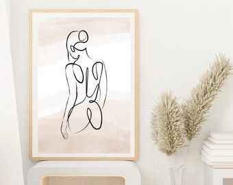 Minimalist Woman Silhouette Print | Nude Body Line Art (Digital Download)