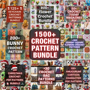 1500+ Amigurumi Crochet Patterns Bundle PDF, No Sew Cat Loaf, Easy Granny Square, DIY Ideas, Flower Keychain, Animal Designs