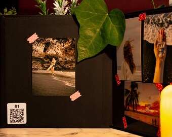 All Black Photo Album with Digital Storage, Minimalist Scrapbook Album, Handmade Wedding Photo Album, QR Code Travel Photo Memory Book