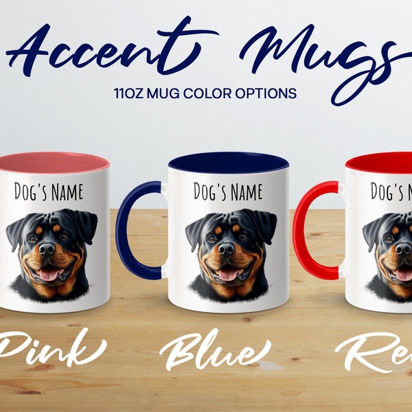 Personalized Rottweiler Mug, Custom Dog Name Coffee Cup, Pet Lover Gift, Animal Portrait Drinkware, Dog Mom Dad Present