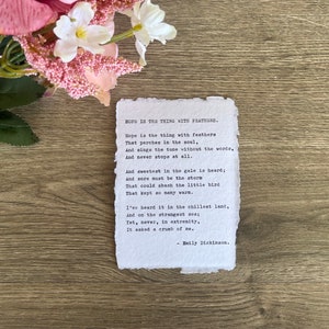 Hand Typed Typewriter Print - Poem “Hope Is The Thing With Feathers” by Emily Dickinson - Crafted on Deckle Edge Cotton Paper 4x6 (A6)