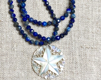 Star Necklace with Mother of Pearl and Lapis Lazuli
