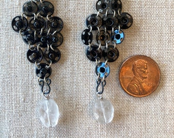 Chainmaille Dangle Earrings with Moonstone