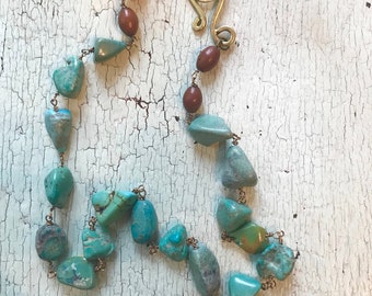 Turquoise Pebble Necklace with Brown Beads