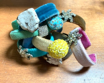 Faux Suede or Velvet and Magnesite Adjustable Cuff