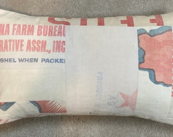 Grain Sack Patchwork Lumbar Rectangular Pillow 12 x 20