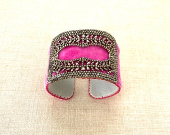 Pink Adjustable Woman's Cuff with Metal Filigree