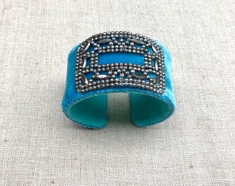 Velvet Adjustable Cuff with Filigree Panel