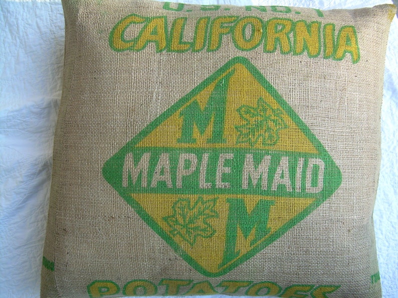 Burlap Pillow Sham 26 Repurposed California Potato Sack image 1